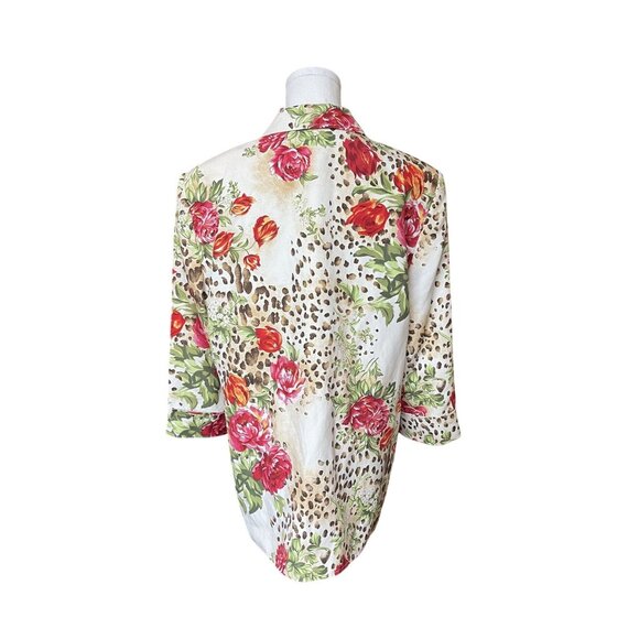 Mixed Media Floral Silk Linen Blazer 14 Animal Print Rose Artsy Chic Statement - Picture 4 of 8